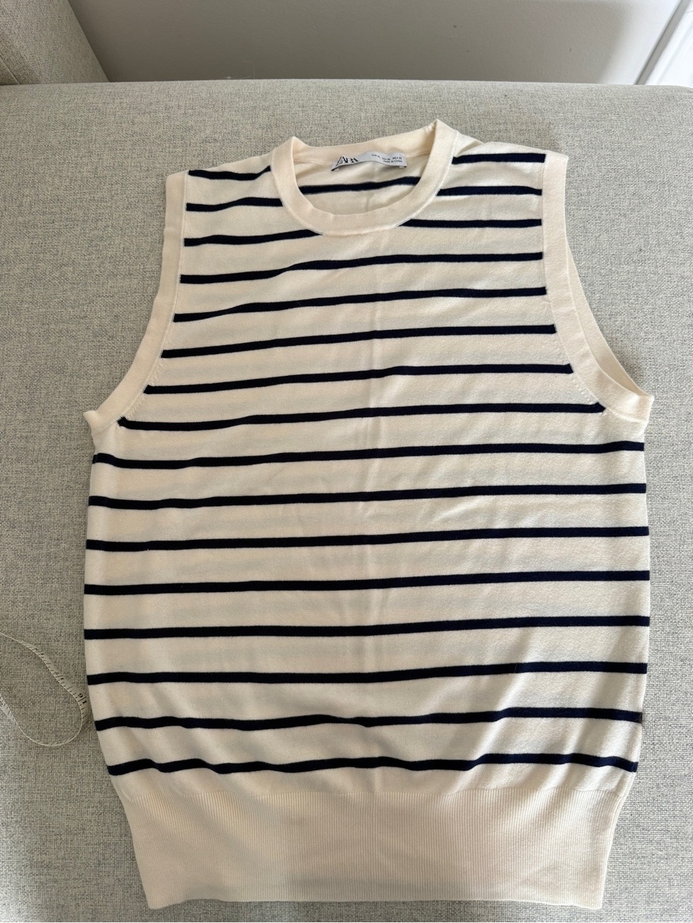 Zara Cream Tank Top with Navy Stripes